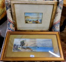 E**M**Creswick (early 20th century) Italian Lakeside, signed, watercolour, 15cm x 43cm;   another,