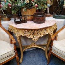 A late 20th century Louis XVI style giltwood and marble console table, from the Hassop Hall Estate