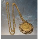 A Victorian full sovereign, dated 1895 mounted in a 9ct gold pendant, 9ct gold necklace 16.37g gross