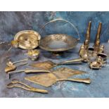 Plated Ware - a pair of grape shears;  cake slices;  Mappin and Webb cake basket;  five piece