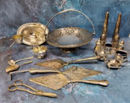 Plated Ware - a pair of grape shears;  cake slices;  Mappin and Webb cake basket;  five piece