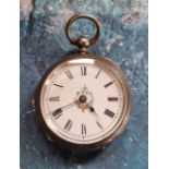 A Victorian  silver open faced pocket watch, Roman numerals, the back engraved and chased,