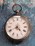 A Victorian  silver open faced pocket watch, Roman numerals, the back engraved and chased,