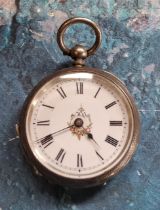 A Victorian  silver open faced pocket watch, Roman numerals, the back engraved and chased,