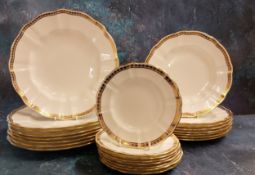 A Royal Crown Derby Carlton Gold pattern dinner service, for eight, comprising dinner, dessert and