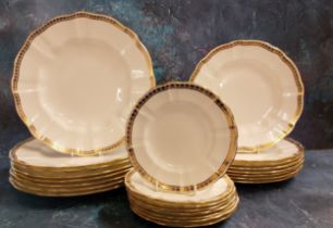 A Royal Crown Derby Carlton Gold pattern dinner service, for eight, comprising dinner, dessert and