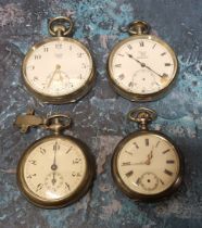 A continental silver mid sized pocket watch, Remontoir 10 Rubis movement, white enamel dial, Roman