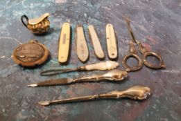 A Victorian mother-of-pearl folding pocket knife, Sheffield 1863;  others, Coronation Souvenir;