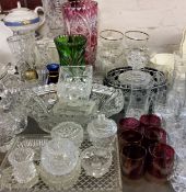 Glassware - cut and moulded, coloured and clear, including vase, sundae dishes;   dressing table