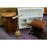 Furniture - an early 20th century Haxyes gout stool; cylindrical pot cupboard; painted farmhouse