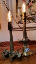 A novelty side light, formed from a brass beer tap, 24cm high;  another (2)