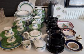 A Patra dinner, coffee and tea service, decorated with blue flowers;  a retro style black coffee