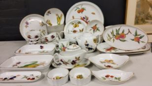 Royal Worcester Evesham and Evesham Vale- 13 bowls, 6 soup bowls and stands, side plates, teapot,