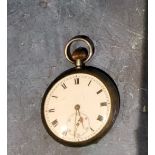 A continental  silver open faced pocket watch, Roman numerals, subsidiary seconds dial, the back