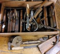 Wood Working Tools - planes, hammer, Rabone angle;  brass handle;  etc