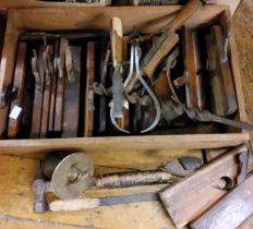 Wood Working Tools - planes, hammer, Rabone angle;  brass handle;  etc