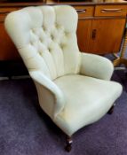 A Victorian style button back nursing chair, turned mahogany legs, 20th century