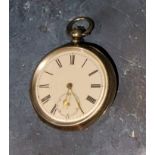 A Victorian silver open faced pocket watch, Roman numerals, subsidiary secondsd dial, Birmingham