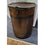 A large 19th century scumbled faux wood effect metal flour bin