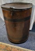 A large 19th century scumbled faux wood effect metal flour bin