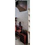 Furniture - a copper fire hood; Indonesian hardwood wine rack; demi lune Hall table, cast metal