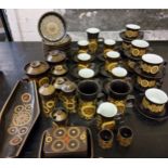 Denby Arabesque coffee and tea ware, comprising coffee cups and a=saucers, teacups and saucers, salt