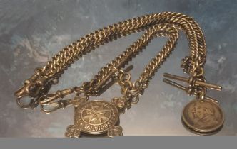 A silver Albert chain, each link stamped with the Passant, lobster claw, T-bar and St. Johns