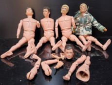 Four Pallitoy Flock Hair Action Man, two dark hair (no beards), two blonde (one with beard) along
