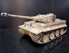 A Kit Built WWII German Tiger I Tank, possibly by Tamiya or Trumpeter. Overall length 40cm.