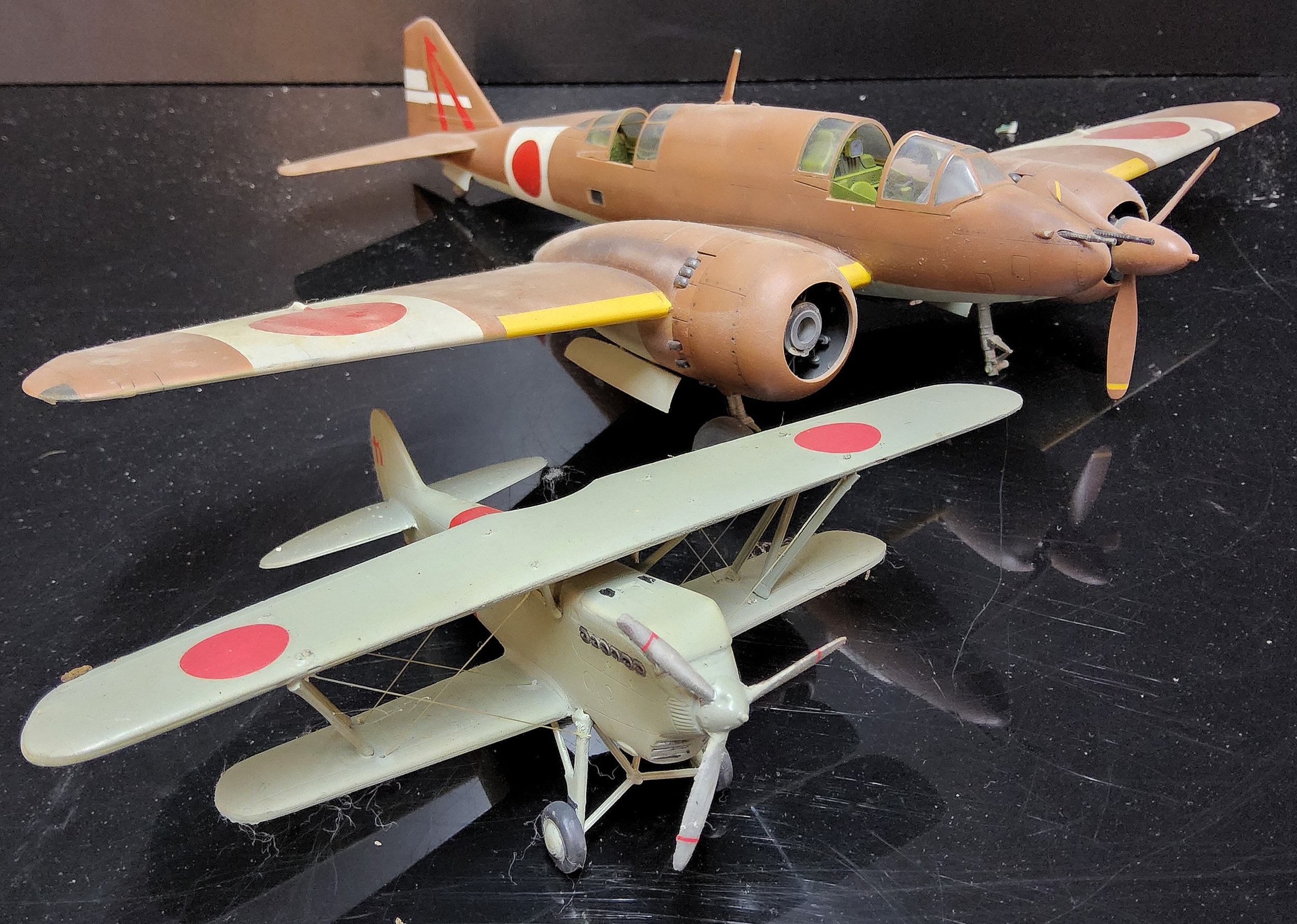 Eight WWII Japanese Kit Built Model Aircraft, mono and bi wing fighters, bombers, etc. (All appear - Image 3 of 3