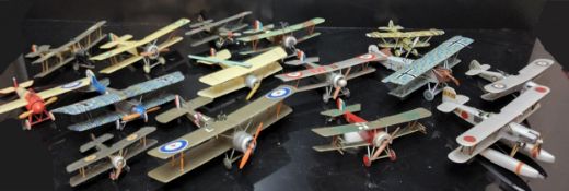 Fifteen WWI Era Kit Built Model FIghter Aircraft, Kawanishi E7K1,  Hawker Demon,Fokker D. VII ,