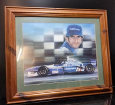 After S.Coffield, F1- Damon Hill World Champion 1996. framed print 73cm x 62 cm.