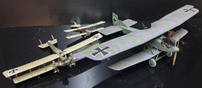 Six Kit Built German Luftwaffe WWI Era Model Aircraft, Fokker D.VII, Albatros D.Va OAW , Gotha G.IV,