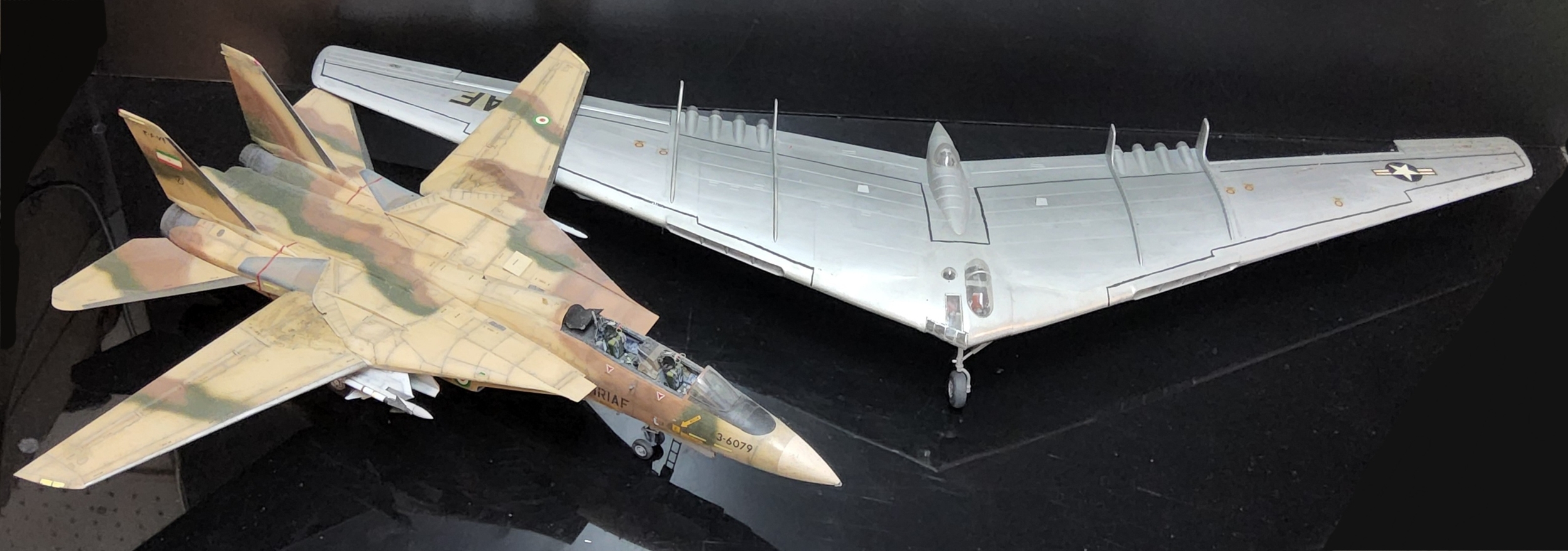 Two Kit Built Model Aircraft, YB-49 Flying Wing (wing diameter 73cm), F-14 Ali Cat, (Length
