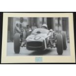 Stirling Moss Signed Display Monaco 1961, black and white image with signature in lower panel. (