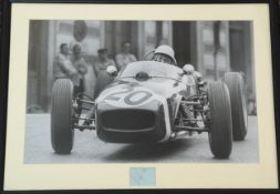 Stirling Moss Signed Display Monaco 1961, black and white image with signature in lower panel. (