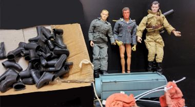 Three 1/6th Scale Action Figures, including Flock Hair Action Man (painted eyes), DID Action