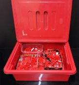 Lego - A Quantity of Mostly Red Lego Pieces, from single blocks to doors, flats, etc.