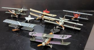 Six Kit Built WWI German Military Air Arm Fighter Aircraft Possibly by Wingnut Wings, Airfix