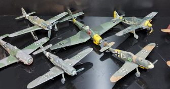 Seven Kit Built Luftwaffe Fighter Aircraft, comprising #14 BF-109 in desert scheme livery, Bf-109