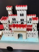 A Large vintage Wooden toy castle, wooden farmyard buildings with various animals. Vintage Wooden