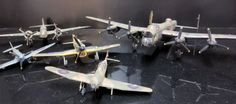 Ten Kit Built R.A.F Fighter and Bomber Aircraft, Spitfires, Huricanes, Westland Whirlwind,