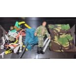 Action Man - an 1993 brown fuzzy hair figure, camouflage uniform, accessories including scuba,