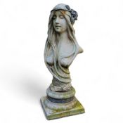 Garden Statuary - an Art Nouveau bust of a water nymph, mounted with lead headdress on turned
