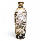 A large Japanese satsuma slender ovoid vase, decorated with peonies, blossoming branches, and
