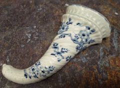 A Worcester Cornucopia Prunus spirally fluted wall pocket, decorated in underglazed blue, 21cm high,