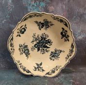 A Worcester Pine Cone pattern junket dish or salad bowl, printed in underglaze blue with peony