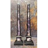 A pair of 'Grand Tour' type amethyst and black marble obelisks, 38.5cm high