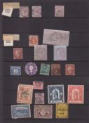 Stamps- n interesting collection of cut outs, revenue stamps, fiscally used, and Cinderella stamps