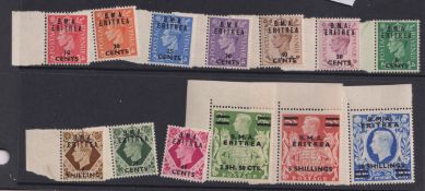 Stamps- A set of B.M.A. Eritrea stamps to 10 shillings.  Mostly unmounted mint marginal examples.